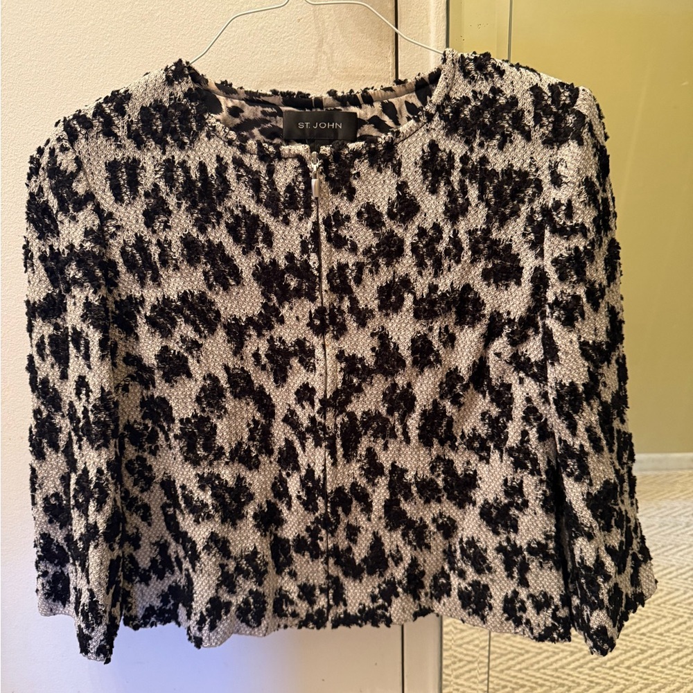 St. John Black and Cream Textured Blouse